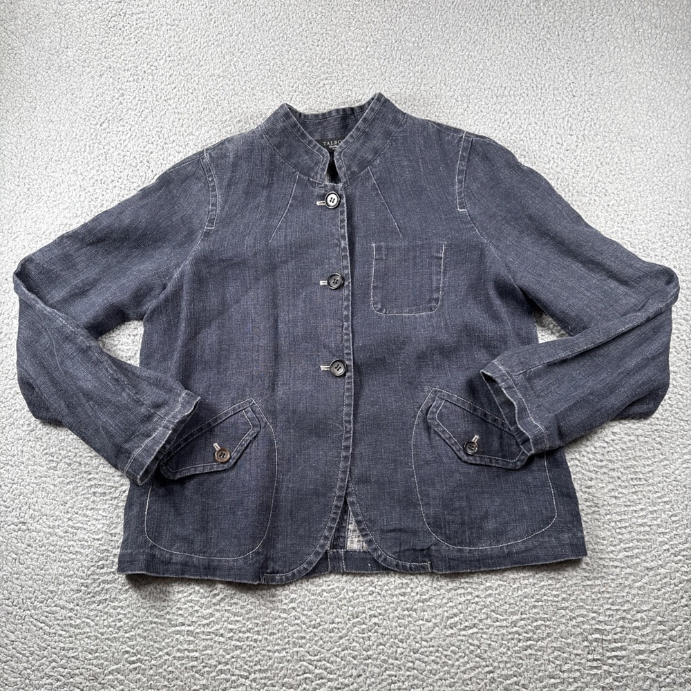 Talbots Jacket Womens 10p Button Front Long Sleeve Faux‎ Denim Shacket LINEN